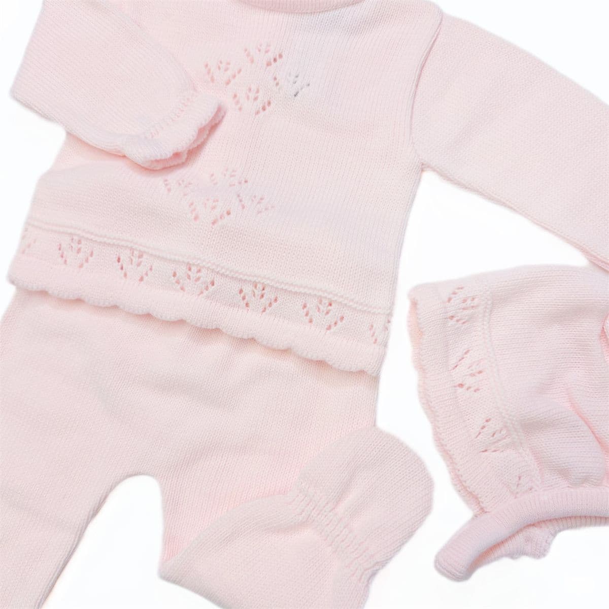 *SALE* SARDON Baby Girl Pink Knitted Pram Suit with Bonnet