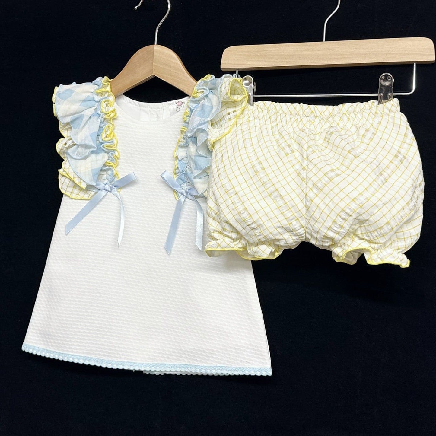 *SALE* Waffle Summer Dress Blue Yellow Frills with Knickers "2362"