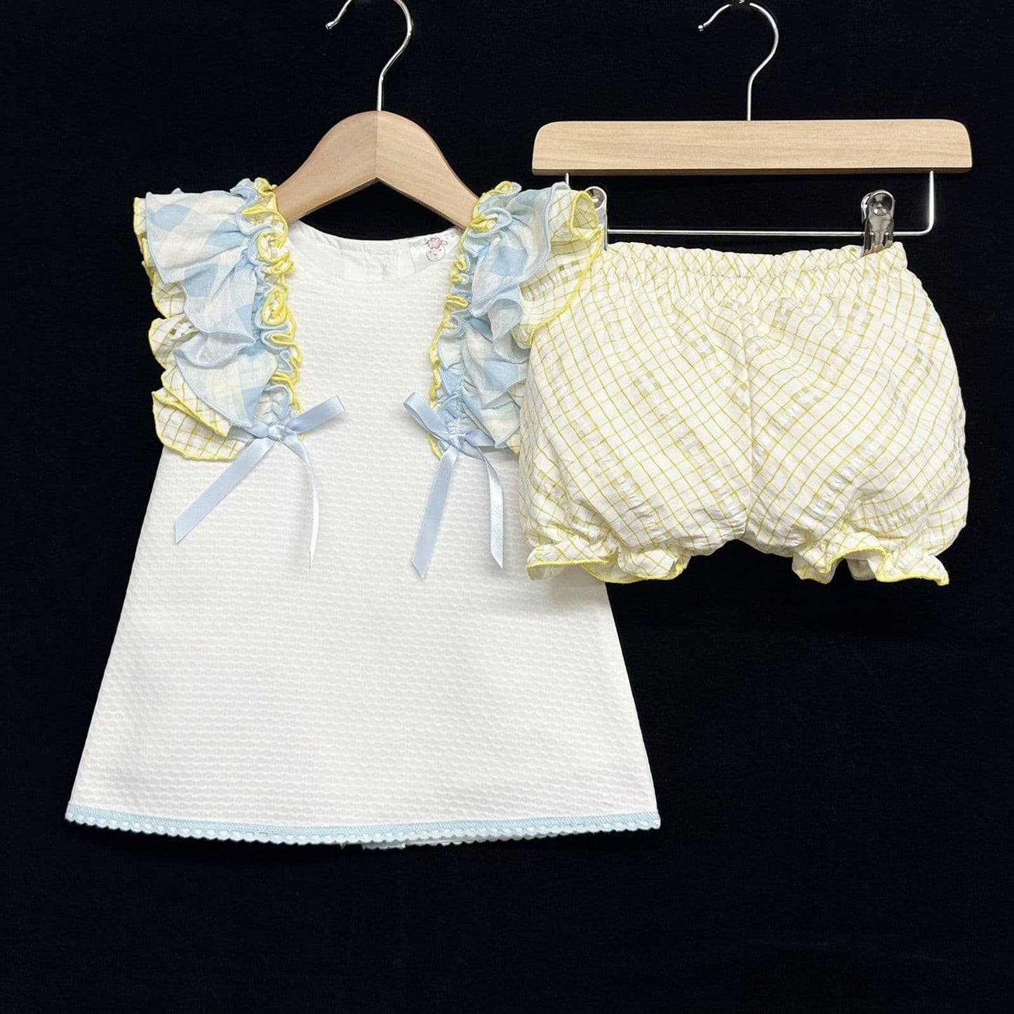 *SALE* Waffle Summer Dress Blue Yellow Frills with Knickers "2362"