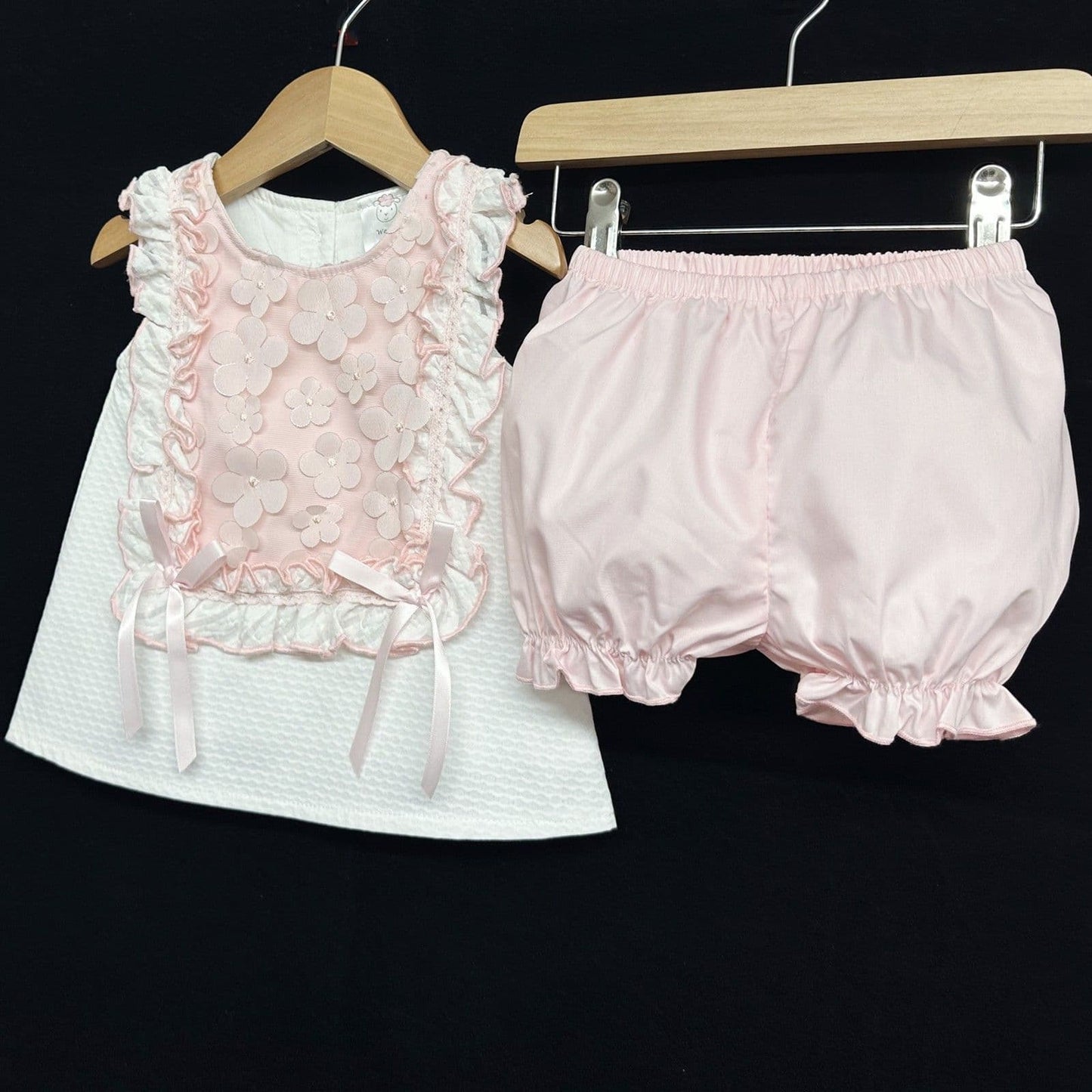 *SALE* Waffle Summer Dress Pink Organza Flowers with Knickers "2361P"