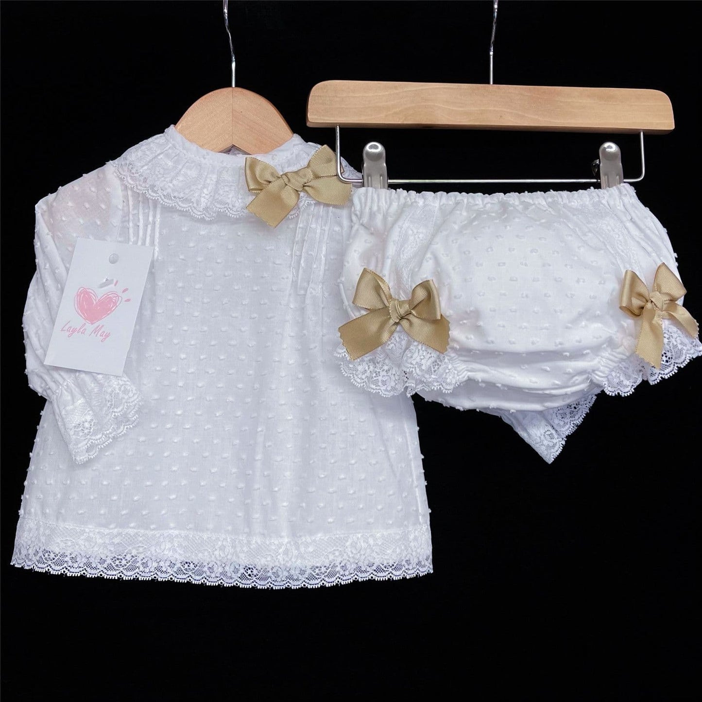 *SALE* White Top and Short Set with Satin Bows "LM010W"