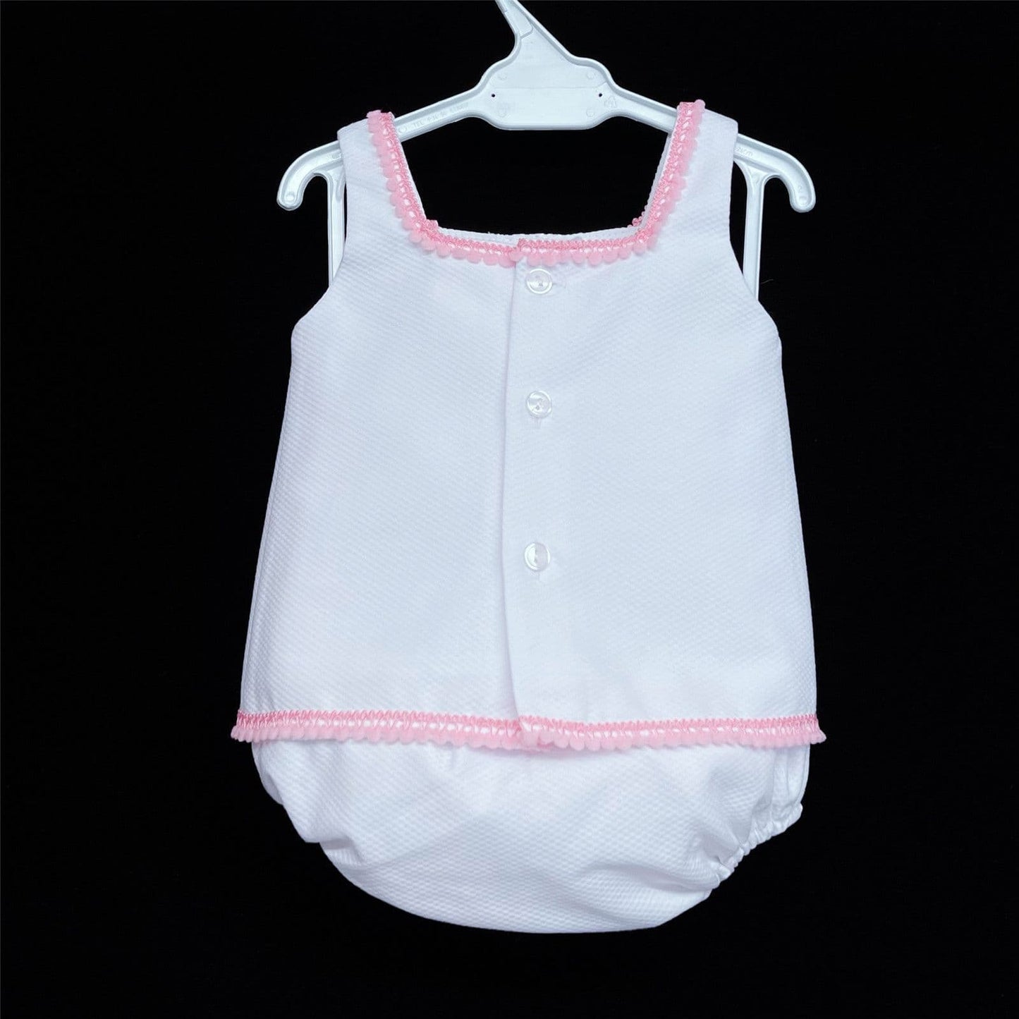 *SALE* White Waffle Ribbon Insert Lace Pink Satin Bow Pants Set "LM013 WP"