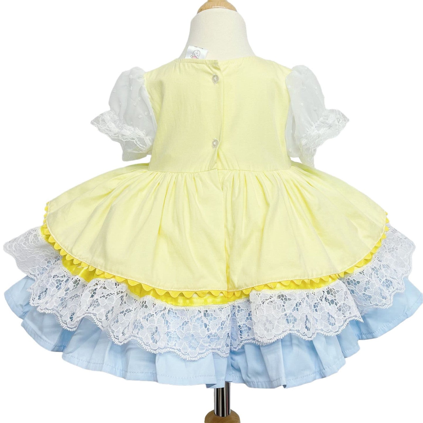 *SALE* Yellow & Blue Spanish Style Baby Girl Dress with Lace & Satin Bows 2159 Yellow