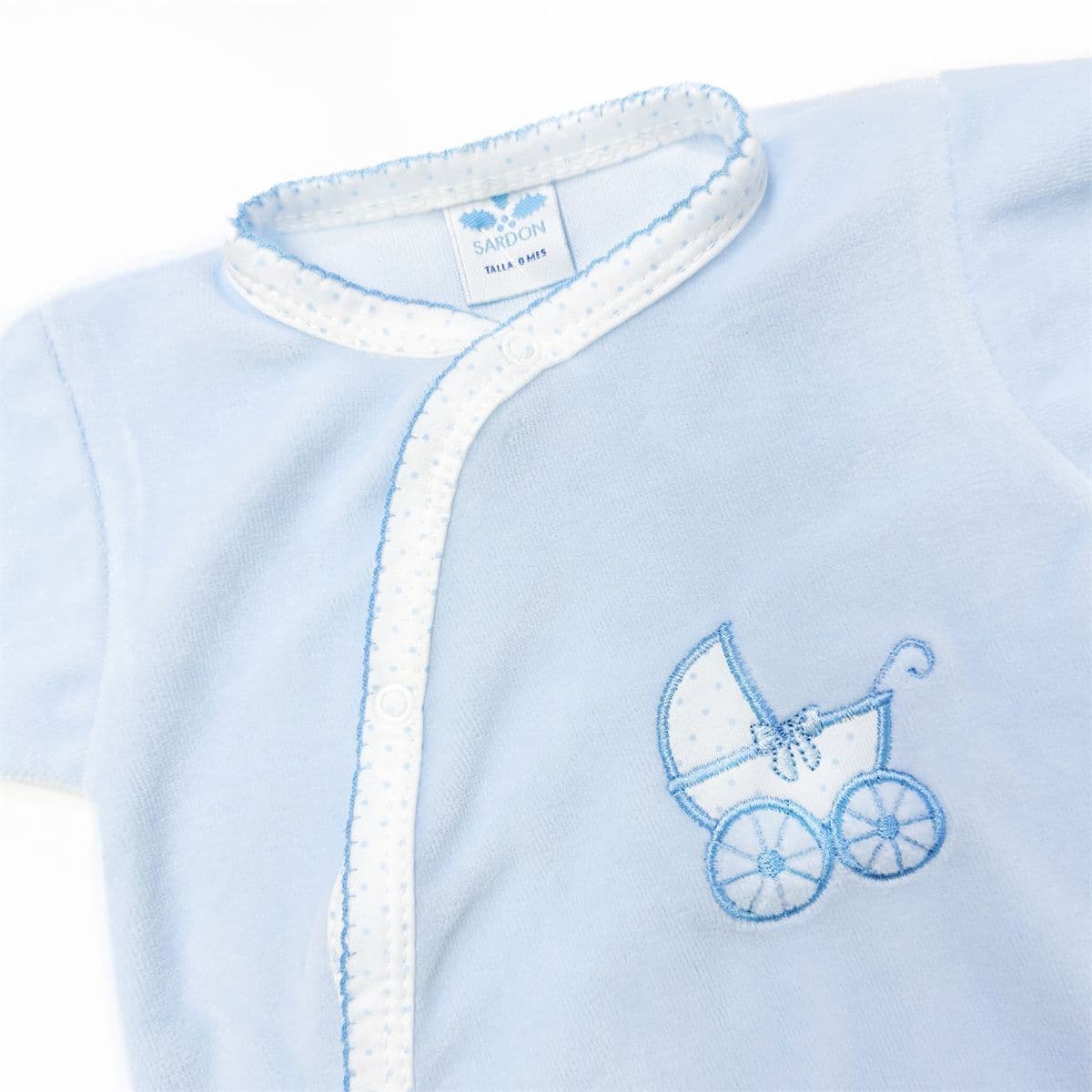 SARDON Baby Boy Blue Cotton Velour Carriage Bodysuit