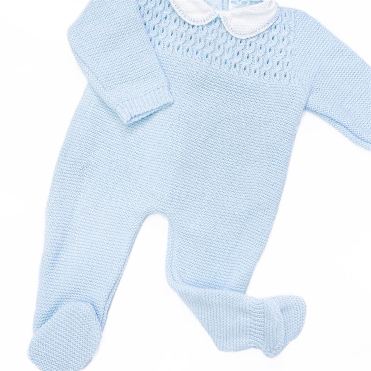 SARDON Baby Boy Blue Knitted Pram Suit Onesie