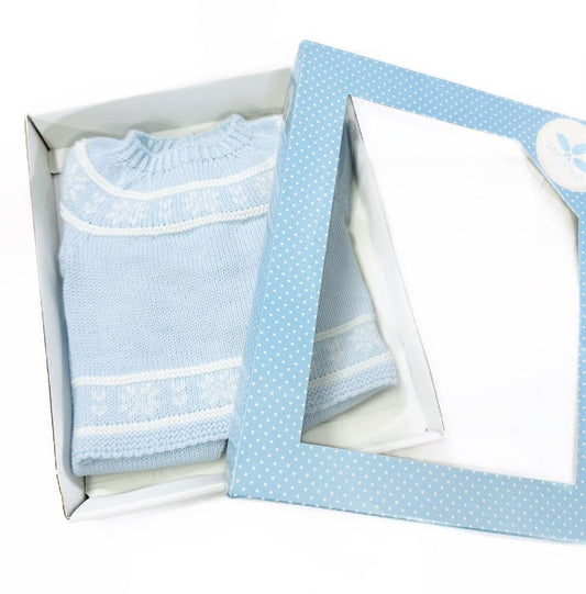 SARDON Baby Boy Blue Snow Flake Knit Pram Suit 2 Piece