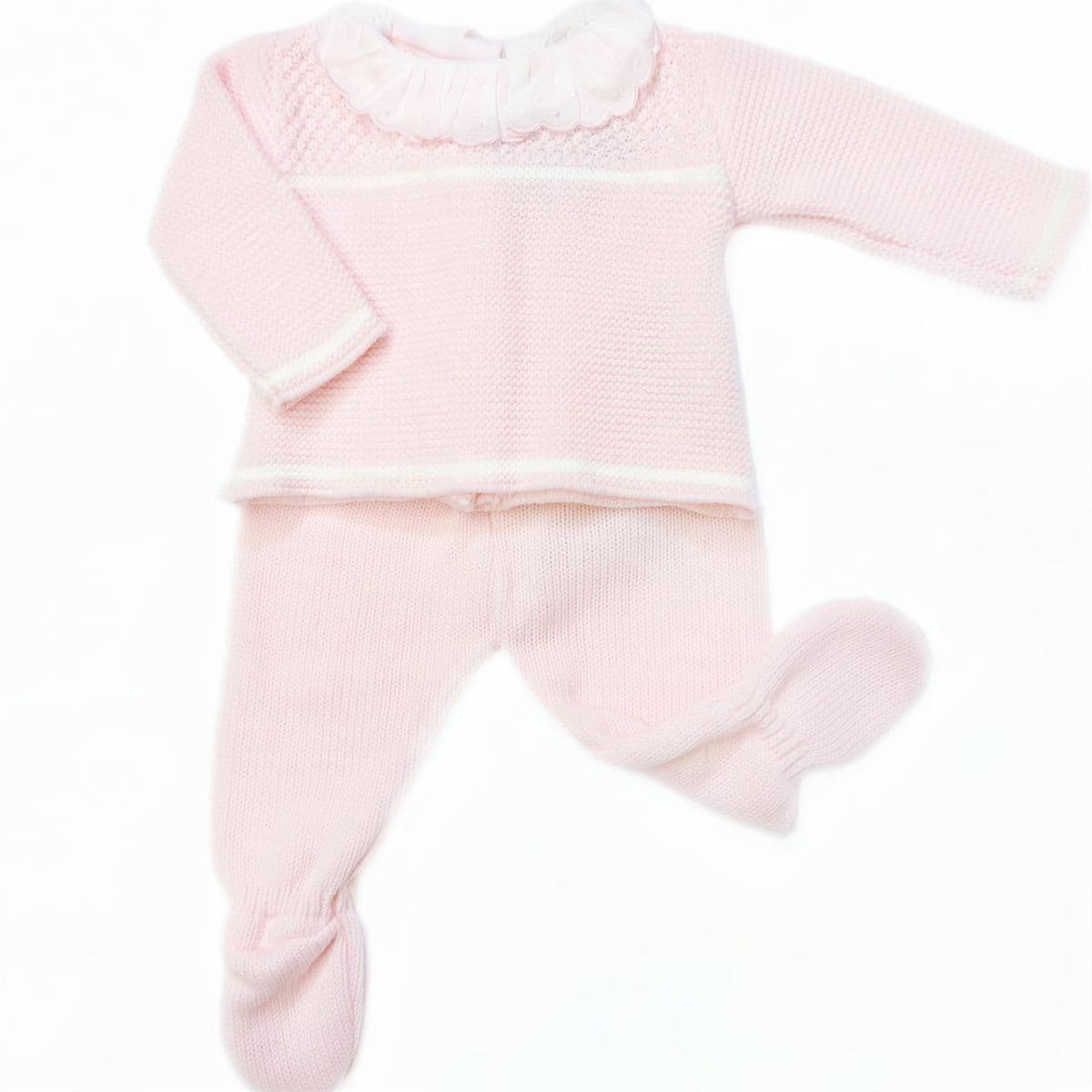 SARDON Baby Girl Light Pink Knitted Collar Pram Suit