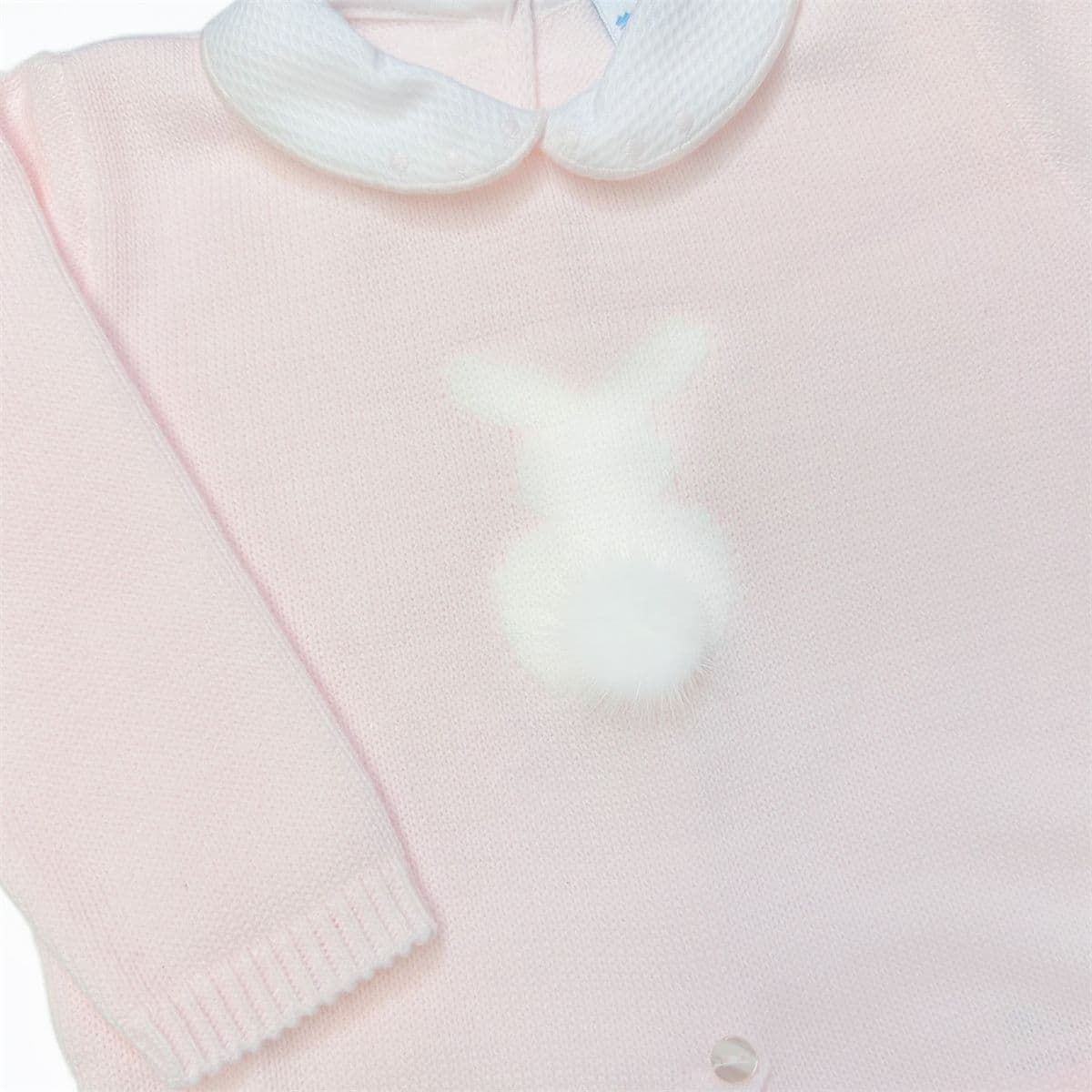 SARDON Baby Girl Pink Knitted Bunny Pom Bodysuit