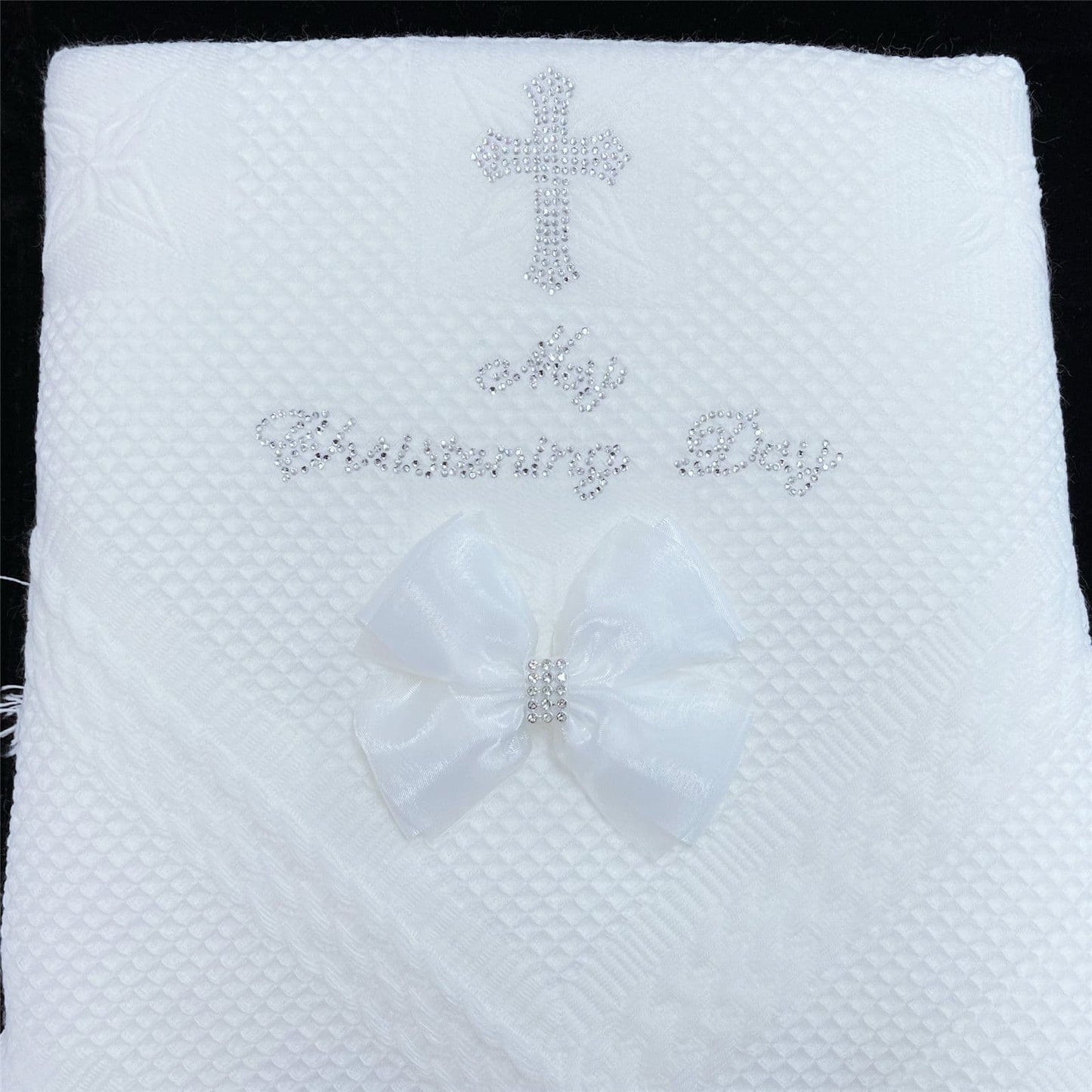 White Diamante Bow Baby Shawl