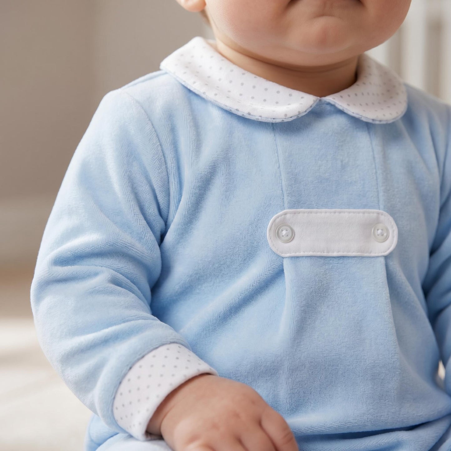 Baby Boys Blue Velour Button Collar Bodysuit