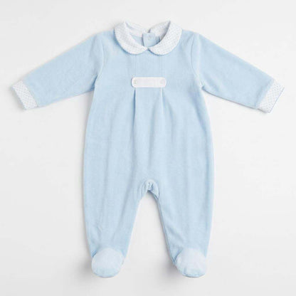 Baby Boys Blue Velour Button Collar Bodysuit