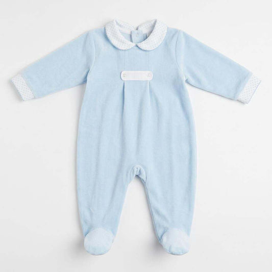 Baby Boys Blue Velour Button Collar Bodysuit