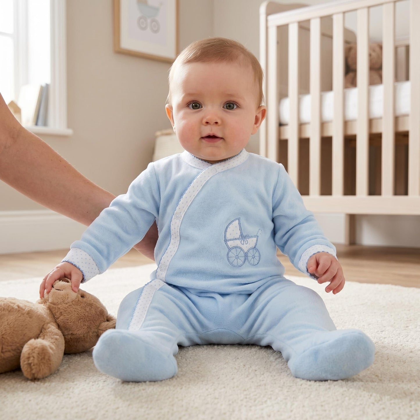 Baby Boys Blue Velour Carriage Bodysuit