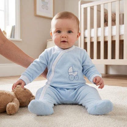 Baby Boys Blue Velour Carriage Bodysuit