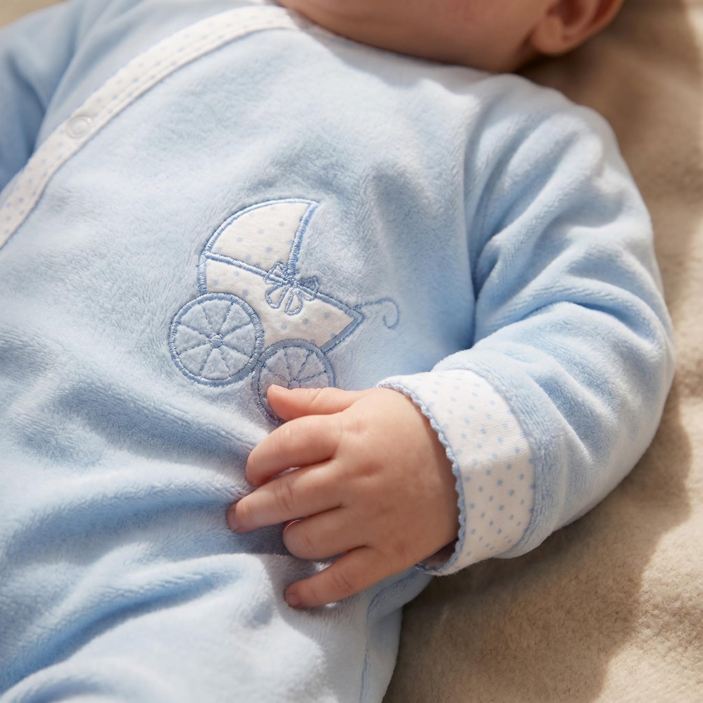 Baby Boys Blue Velour Carriage Bodysuit