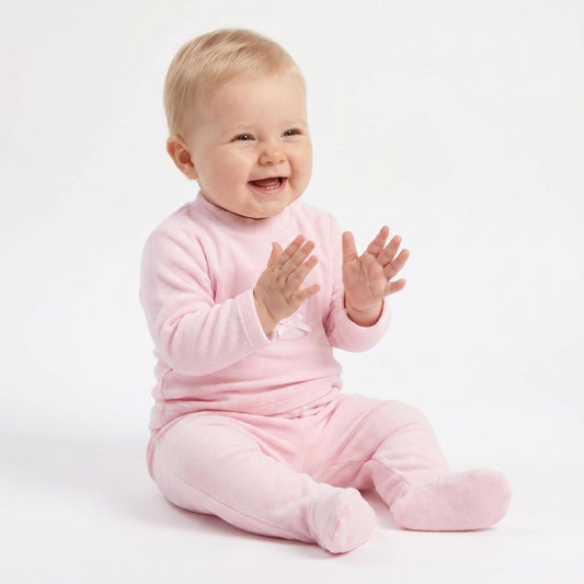 Baby Pink Cotton Velour Crown Pram Suit