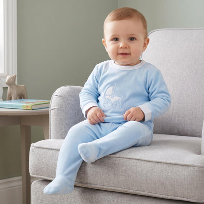 Baby Boys Blue Velour Carriage Pram Suit Set