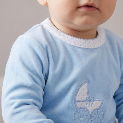 Baby Boys Blue Velour Carriage Pram Suit Set