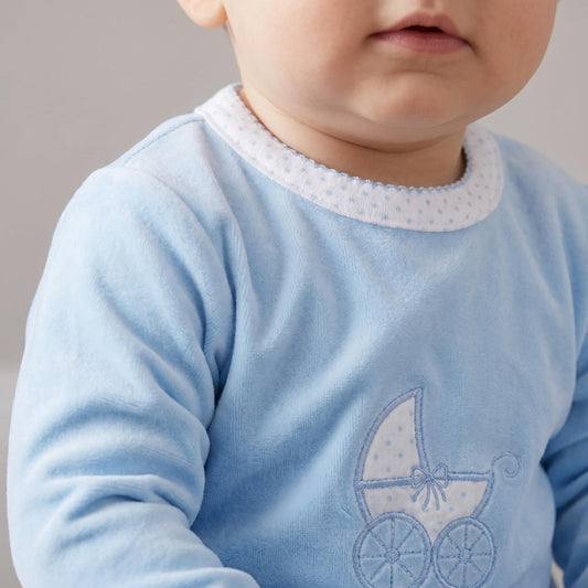 Baby Boys Blue Velour Carriage Pram Suit Set