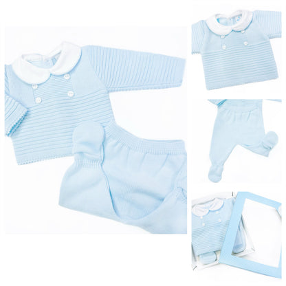 Blue Knitted Boys Two-Piece Outfit Set