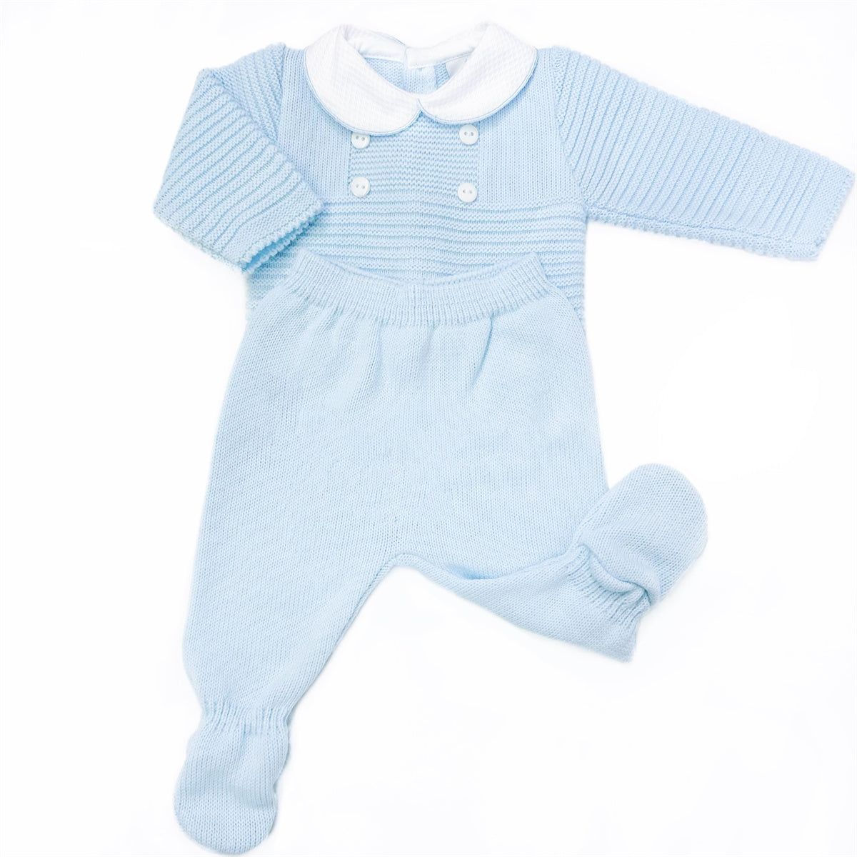 Blue Knitted Boys Two-Piece Outfit Set