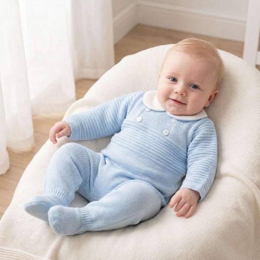 Blue Knitted Boys Two-Piece Outfit Set