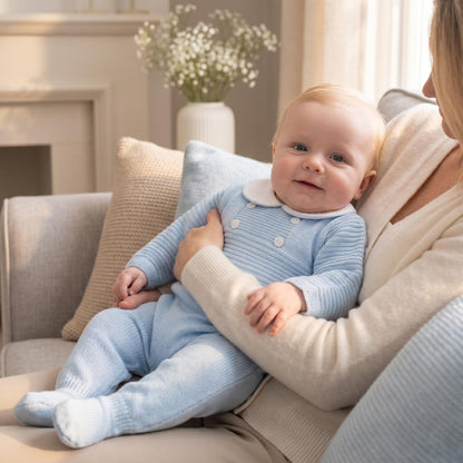 Blue Knitted Boys Two-Piece Outfit Set