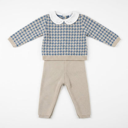 Baby Boys Beige Dogtooth Knit Pram Suit