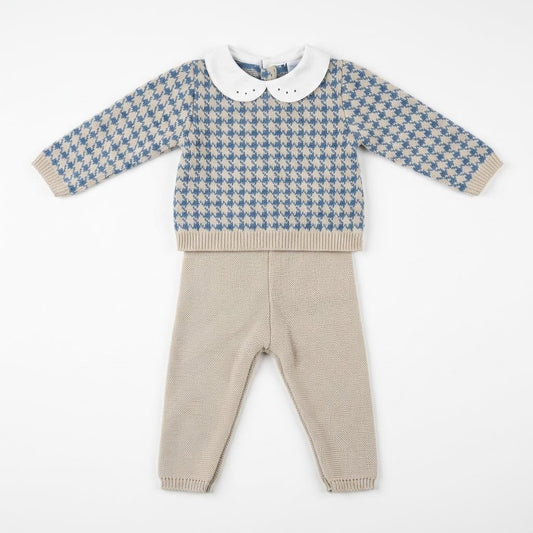 Baby Boys Beige Dogtooth Knit Pram Suit