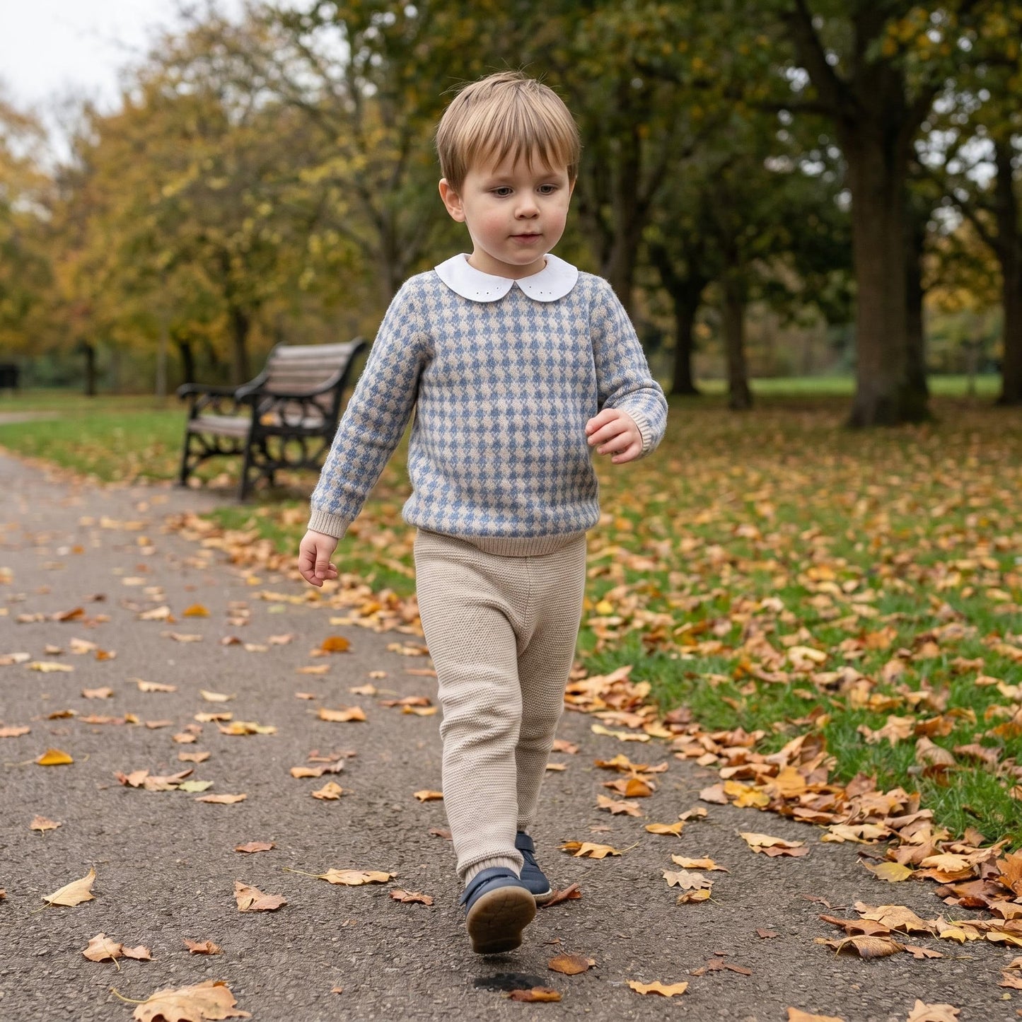 Baby Boys Beige Dogtooth Knit Pram Suit