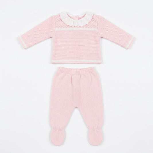 Baby Girls Light Pink Knit Collar Pram Suit Set