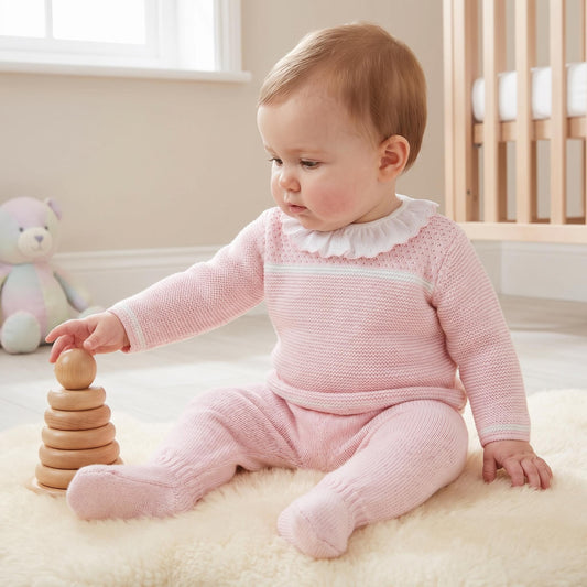 Baby Girls Light Pink Knitted Two Piece Pram Suit Set