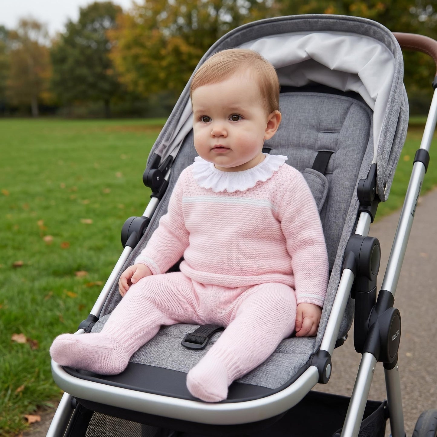 Baby Girls Pink Frill Collar Knit Pram Suit