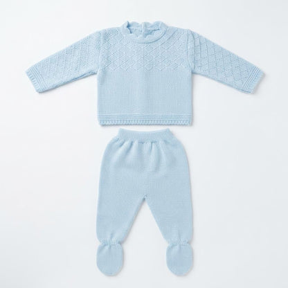 Baby Boys Blue Pointelle Knit Pram Suit