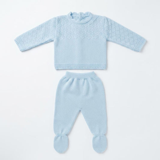Baby Boys Blue Pointelle Knit Pram Suit