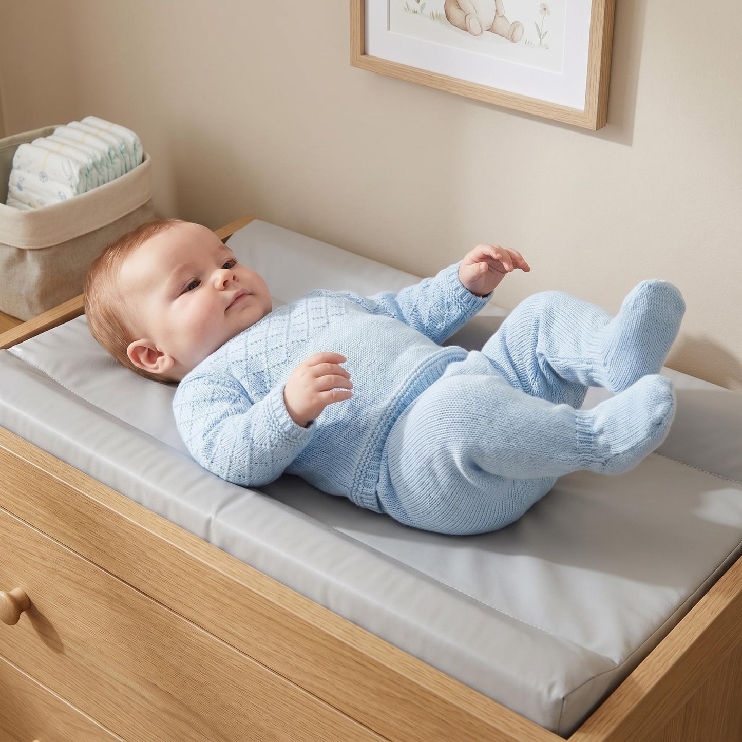 Baby Boys Blue Pointelle Knit Pram Suit