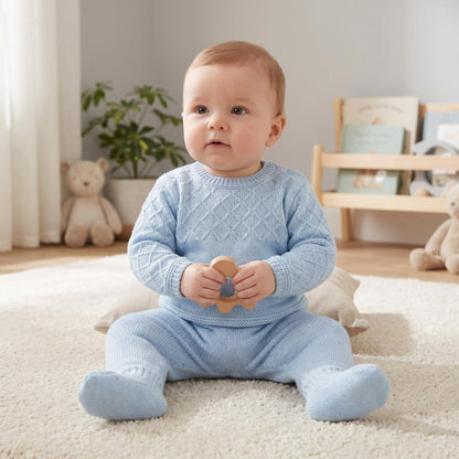 Baby Boys Blue Pointelle Knit Pram Suit