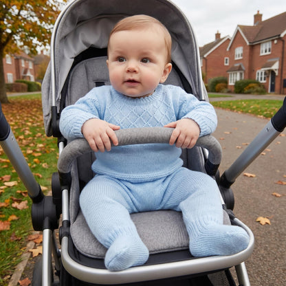 Baby Boys Blue Pointelle Knit Pram Suit
