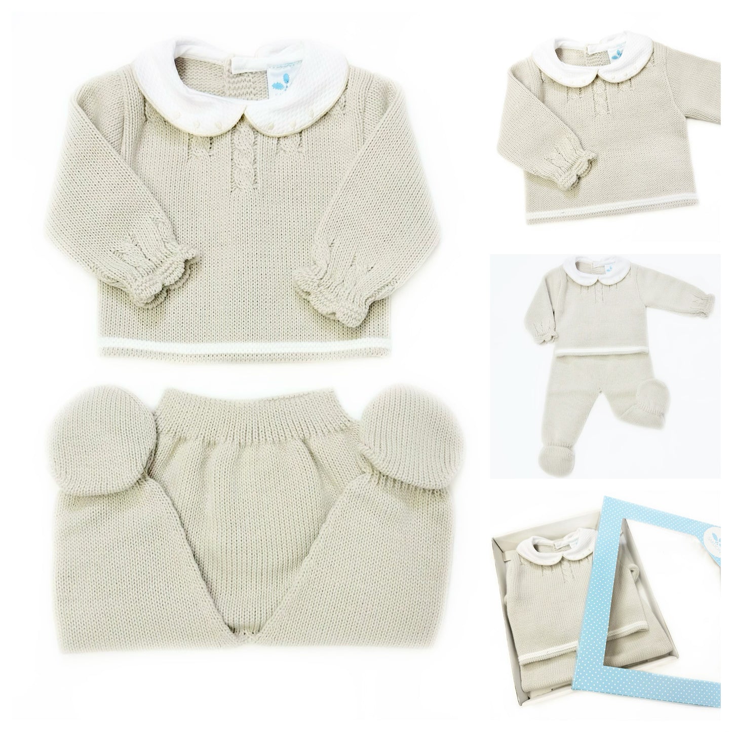 Baby Boys Stone Knitted Two-Piece Outfit