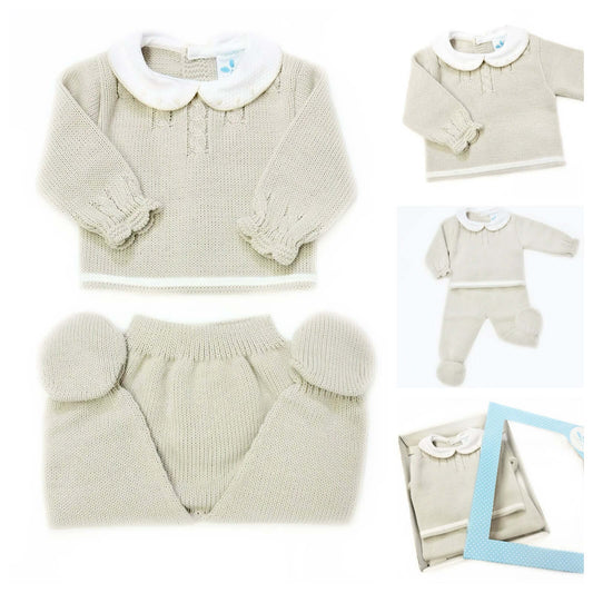 Baby Boys Stone Knitted Two-Piece Outfit