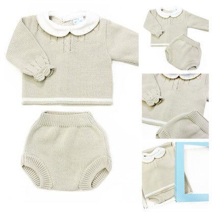 Baby Boys Stone Knitted Two-Piece Outfit