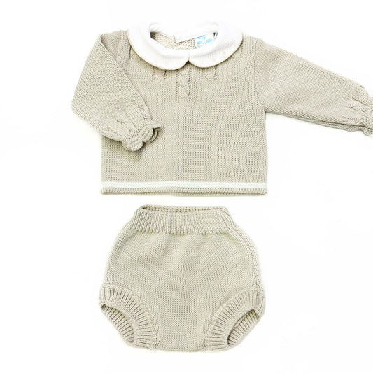 Baby Boys Stone Knitted Two-Piece Outfit