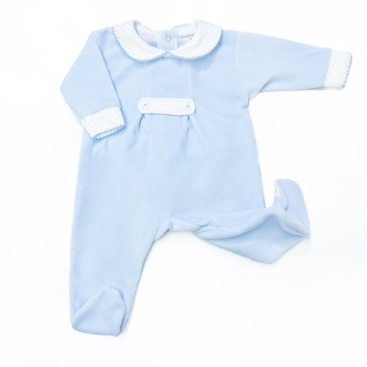 023HA-721 SARDON Baby Boy Blue Cotton Velour Button Collar Bodysuit