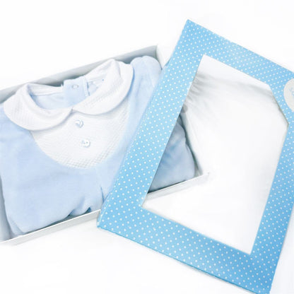 023HA-724 SARDON Baby Boy Blue Cotton Velour Button Bodysuit