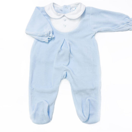 023HA-724 SARDON Baby Boy Blue Cotton Velour Button Bodysuit