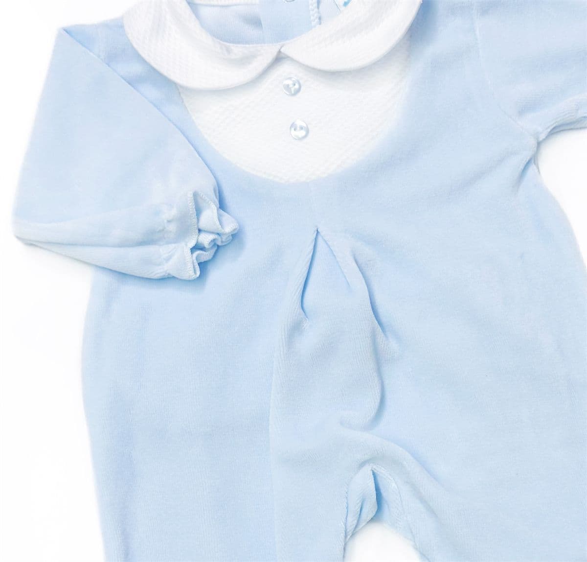 023HA-724 SARDON Baby Boy Blue Cotton Velour Button Bodysuit