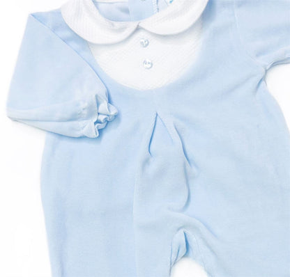 023HA-724 SARDON Baby Boy Blue Cotton Velour Button Bodysuit
