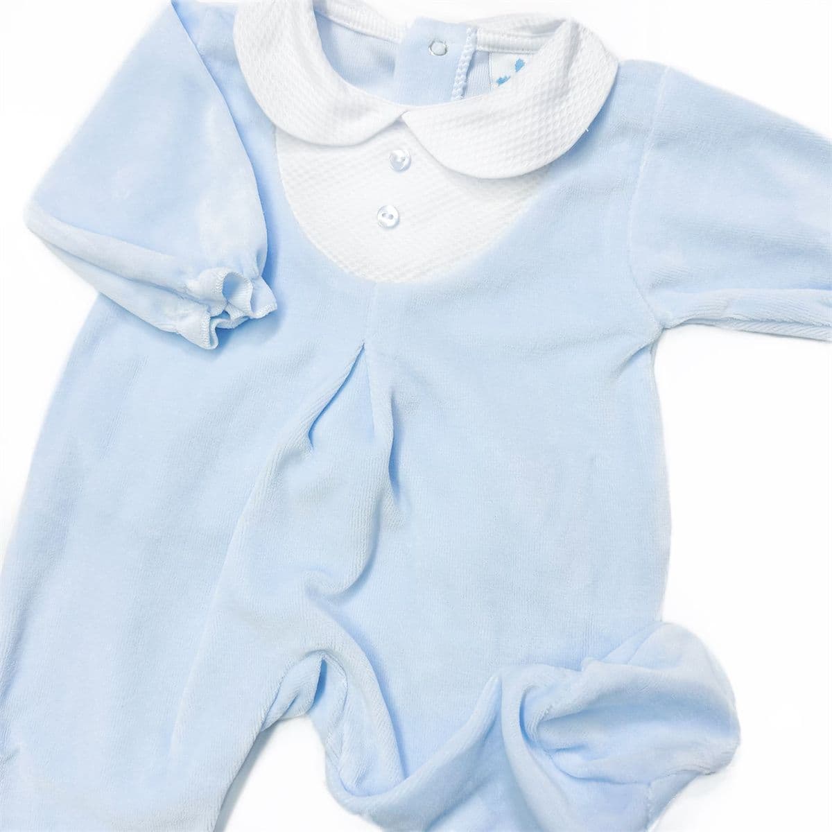 023HA-724 SARDON Baby Boy Blue Cotton Velour Button Bodysuit
