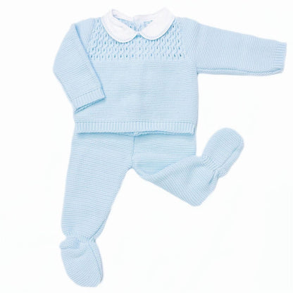 023MC-171 SARDON Baby Boy Blue Cable Knit Pram Suit