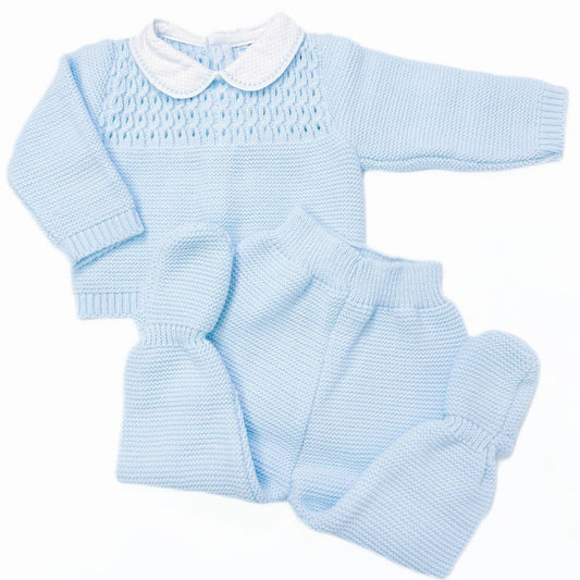 023MC-171 SARDON Baby Boy Blue Cable Knit Pram Suit